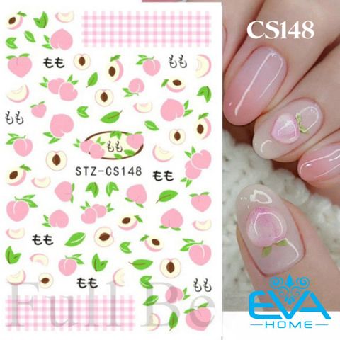  Miếng Dán Móng Tay 3D Nail Sticker Chủ Đề Trái Cây Fruit Colecction Hoạ Tiết Dâu Tây Và Đào Hồng Cute CS146 / CS148 