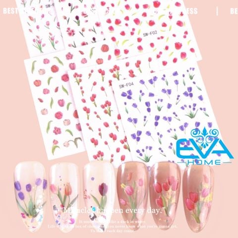  Sticker Dán Móng Tay 3D Chống Nước Chủ Đề Hoa flower Collection Hoạ Tiết Hoa Tulip Màu WF01 / WF02 / WF04 / WF05 / WF06 