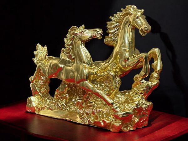 tượng song mã bằng đồng dát vàng 24k