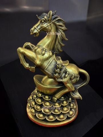 tượng ngựa phong thủy- ngựa hý đứng núi tiền bằng đồng cao 37cm