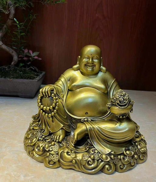 Tượng phật di lặc bằng đồng Cao 18.5 ngang 24 sâu 18cm nặng 2kg