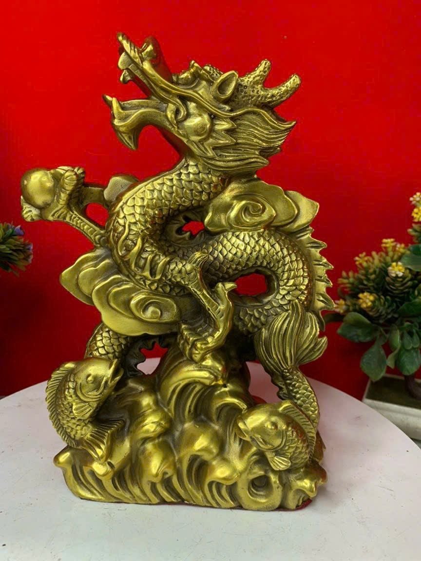 Tượng rồng phong thuỷ bằng đồng đế mây 25*17,5 nặng 2,5kg
