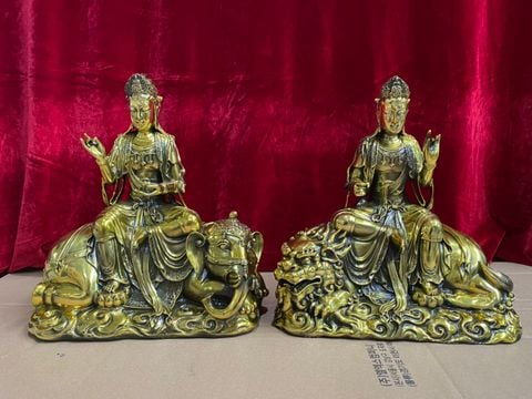 Tượng Văn Thù Sư Lợi + Phổ Hiền Cao 30 ngang 27 sâu 15 nặng 13,5kg