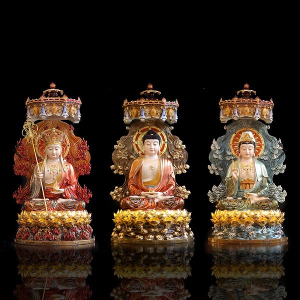 Tượng tây Phương Tam Thánh lá đề 58cm bằng đồng dát vàng