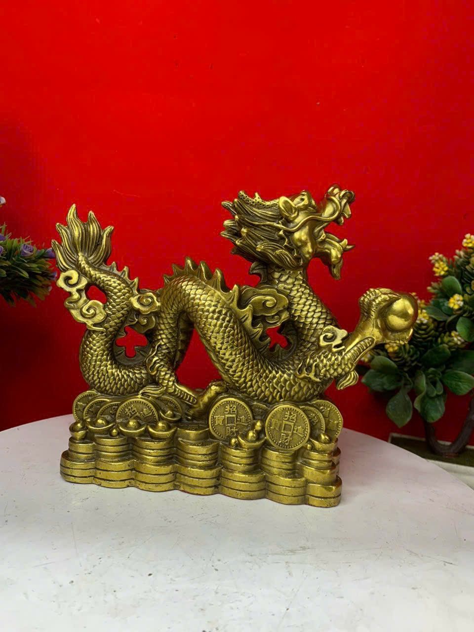 Tượng rồng đế tiền phong thuỷ bằng đồng 19,5*22 nặng 2kg