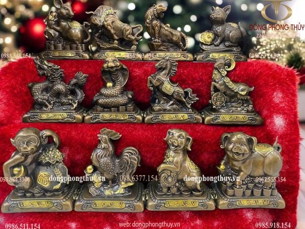 Bộ 12 con giáp bằng đồng nguyên chất cao 29cm