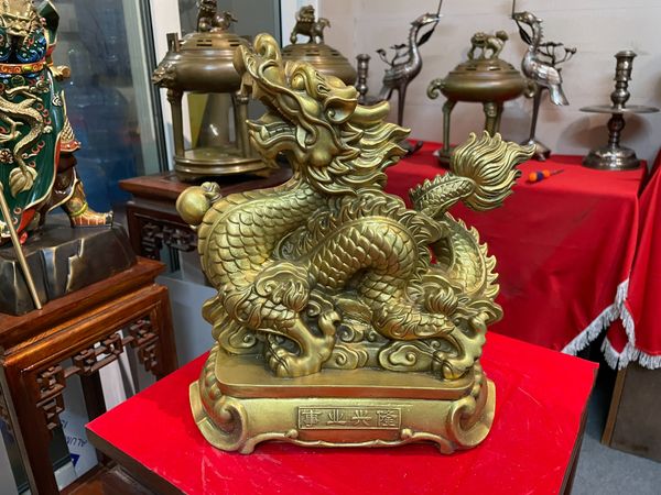 Tượng rồng giáp tiền cỡ đại cao 26.5cm nặng 3,5kg chữ Nho