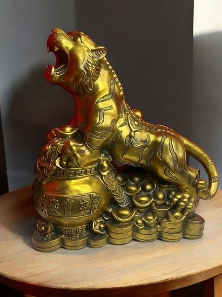 Tượng Hổ phong thuỷ hũ vàng to đại Cao 42x37x9kg