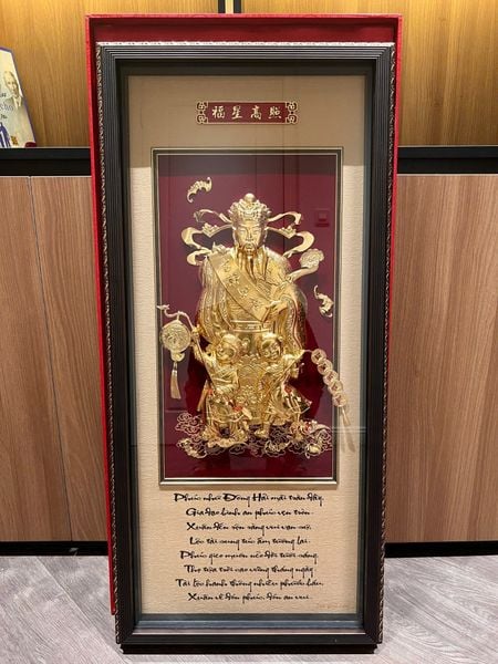 Tranh tam đa Phúc Lộc Thọ dát vàng 24k
