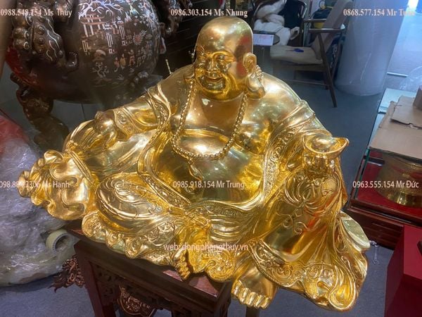 TƯỢNG PHẬT DI LẶC BẰNG ĐỒNG DÁT VÀNG 24K CAO 32 NGANG 63 NẶNG 23,5KG