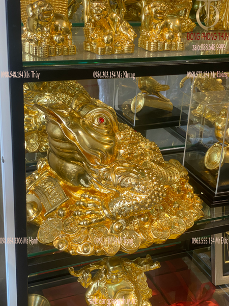 THIỀM THƯ - CÓC NGẬM TIỀN BẰNG ĐỒNG DÁT VÀNG 24K CAO 25CM DÀI 38CM NGANG 40CM NẶNG 8KG