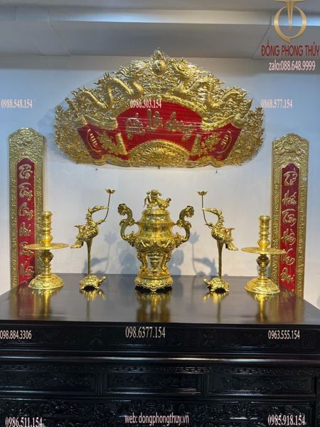 Bộ đỉnh đồng ngũ sự đỉnh đồng 65 nặng 38kg dát vàng