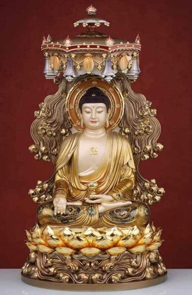 Tượng tây Phương Tam Thánh lá đề 58cm bằng đồng dát vàng