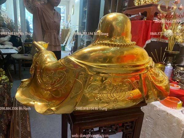 TƯỢNG PHẬT DI LẶC BẰNG ĐỒNG DÁT VÀNG 24K CAO 32 NGANG 63 NẶNG 23,5KG