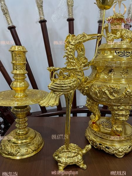 Bộ đỉnh đồng ngũ sự đỉnh đồng 65 nặng 38kg dát vàng