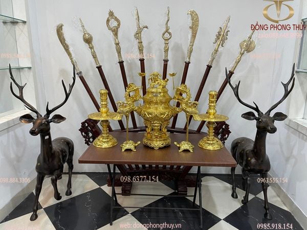 Bộ đỉnh đồng ngũ sự đỉnh đồng 65 nặng 38kg dát vàng