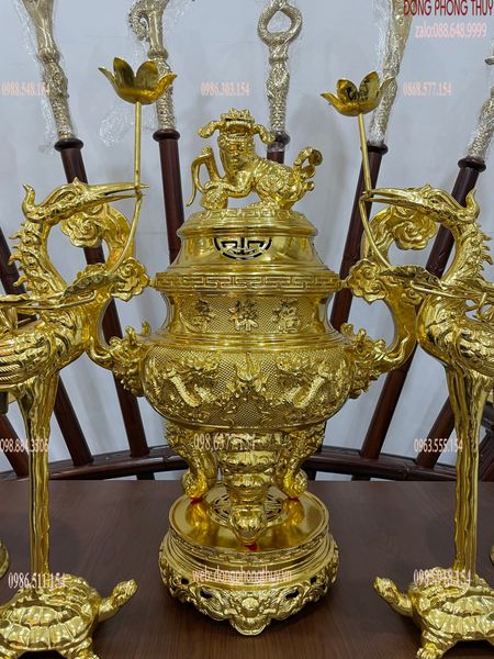 Bộ đỉnh đồng ngũ sự đỉnh đồng 65 nặng 38kg dát vàng