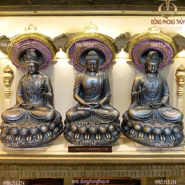 Tây phương tam thánh 50cm bằng đồng hun xi màu nặng 54kg