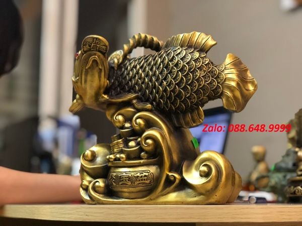 Tượng Cá Chép hóa rồng Bằng Đồng vẩy tiền cao 22cm