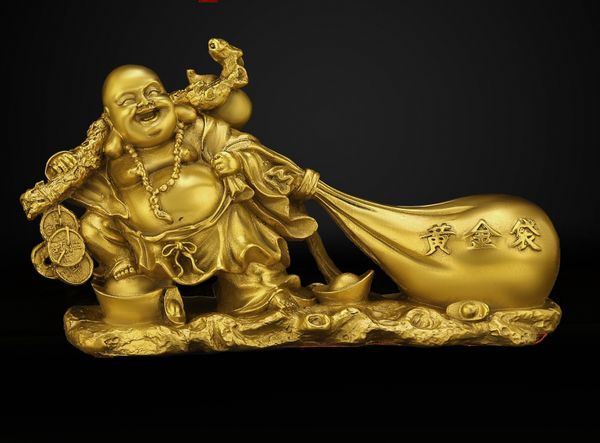 Tượng phật di lặc kéo bao bằng đồng 11cm ngang 17 nặng 550gr