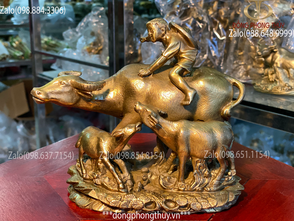 Tượng trâu phong thủy bằng đồng 16cm