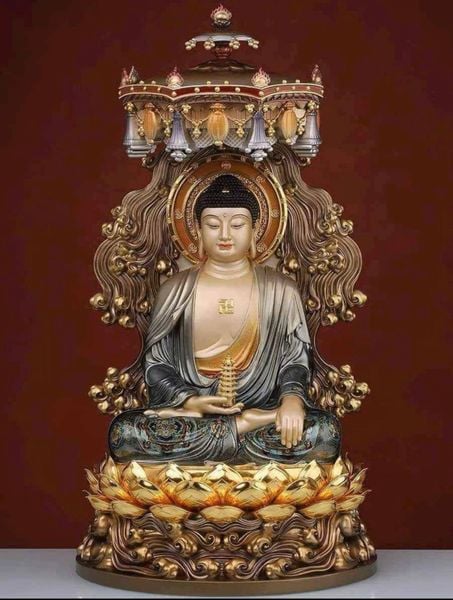 Tượng tây Phương Tam Thánh lá đề 58cm bằng đồng dát vàng