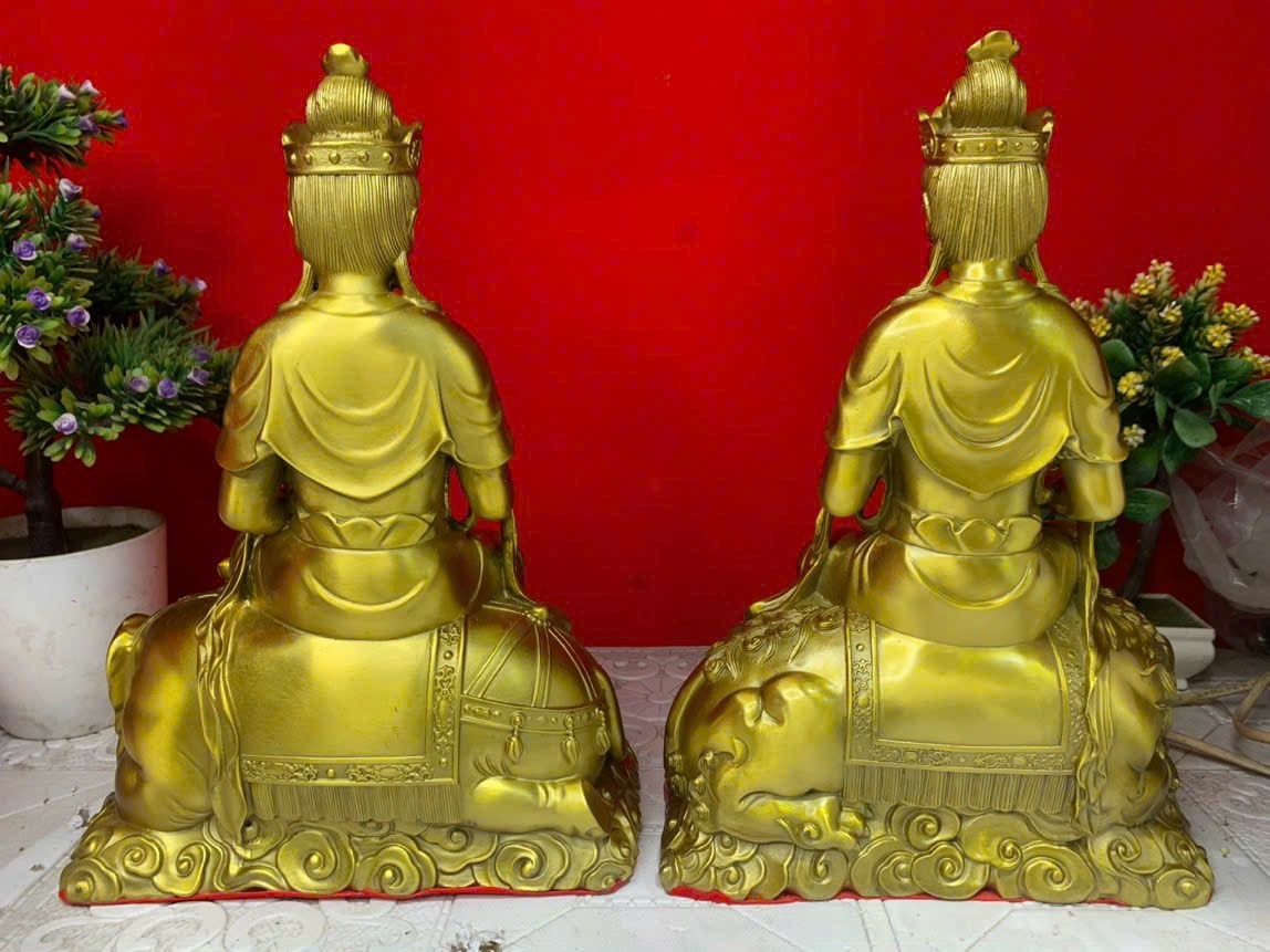 Tượng Văn Thù Phổ Hiền bồ tát bằng đồng 23,5*16 nặng 2,6kg