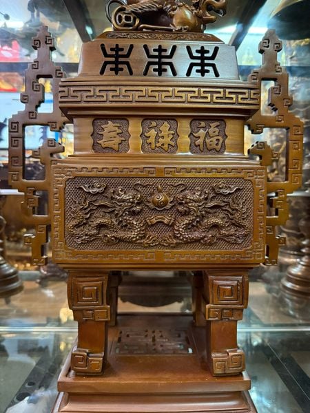 Bộ đỉnh đồng vuông màu cổ cao 63cm