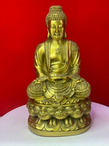 Tượng phật A Di Đà bằng đồng 29cm áo hoa