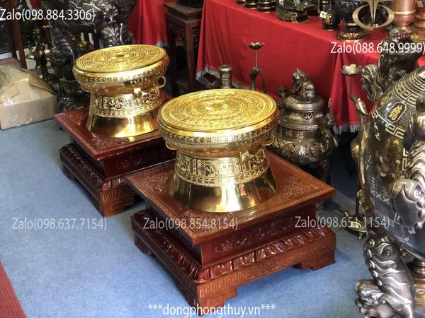 Trống Đồng Đông Sơn Thiếp Vàng 24K -Đủ Kích Thước 15 cm đến 1 mét
