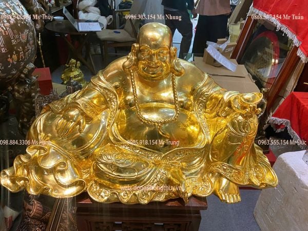 TƯỢNG PHẬT DI LẶC BẰNG ĐỒNG DÁT VÀNG 24K CAO 32 NGANG 63 NẶNG 23,5KG
