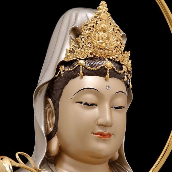 Tượng phật Quan Âm dát vàng 24k màu cao cấp cao 45cm