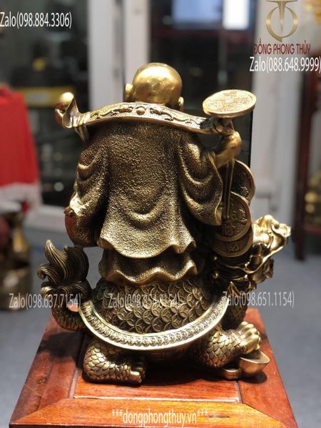 Tượng phật Di Lặc Gánh Tiền Bằng Đồng Cưỡi Long Quy Cao 36cm nặng 7kg