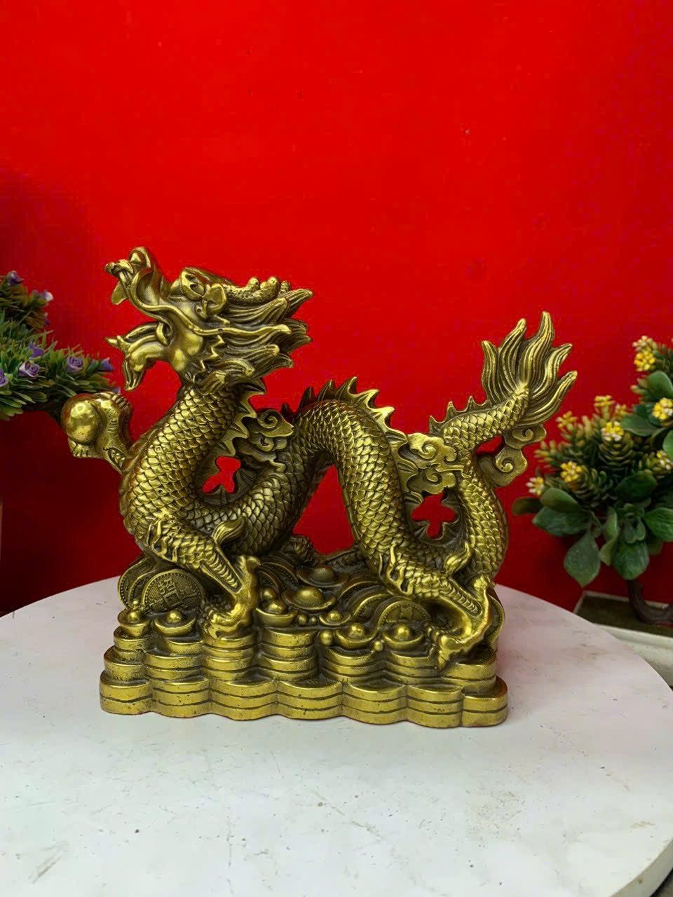 Tượng rồng đế tiền phong thuỷ bằng đồng 19,5*22 nặng 2kg
