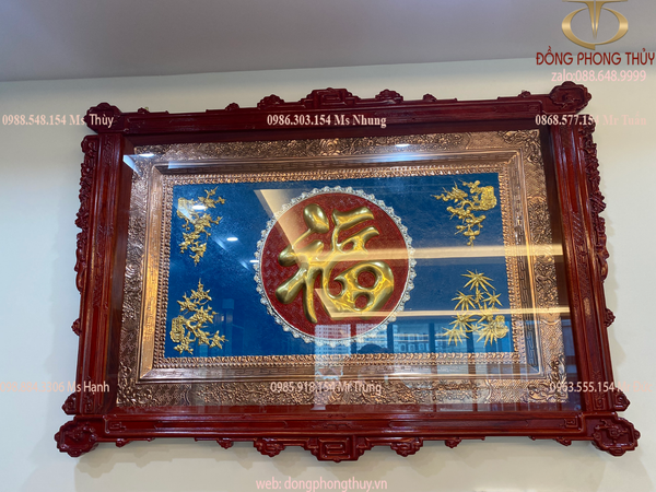 Tranh mạ vàng chữ phúc bằng đồng dát vàng 24k