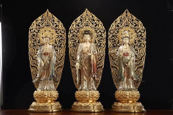 Tượng tây Phương Tam Thánh thân quang Cao 68 tới đầu, tới đỉnh 88cm