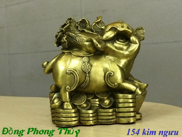 Tượng heo phong thủy bằng đồng Dài 16.5 cao 15 ngang 8 nặng 1.4kg