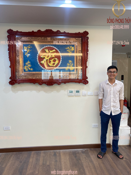 Tranh mạ vàng chữ phúc bằng đồng dát vàng 24k