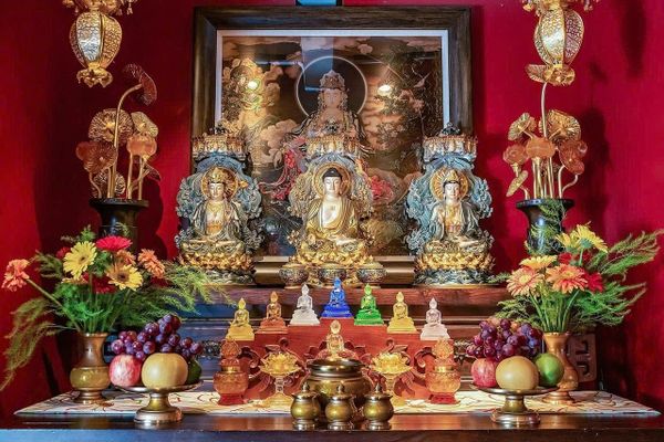 Tượng tây Phương Tam Thánh lá đề 58cm bằng đồng dát vàng