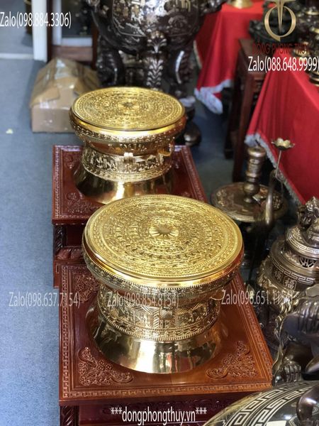 Trống Đồng Đông Sơn Thiếp Vàng 24K -Đủ Kích Thước 15 cm đến 1 mét