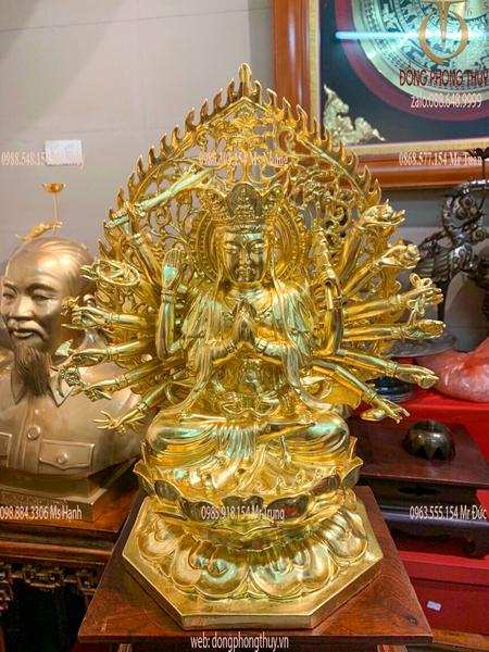Tượng Chuẩn Đề Bằng Đồng dát vàng 24k 40cm