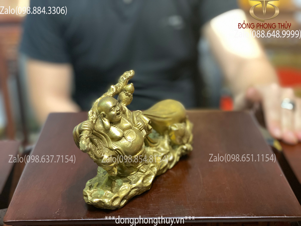 Tượng phật di lặc kéo bao bằng đồng 11cm ngang 17 nặng 550gr