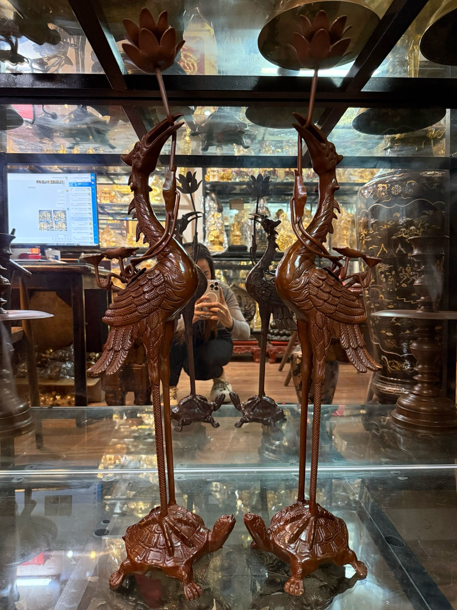 Bộ đỉnh đồng vuông màu cổ cao 63cm