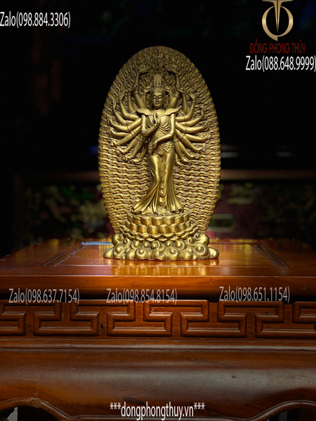 Tượng phật quan âm nghìn tay bằng đồng 26cm