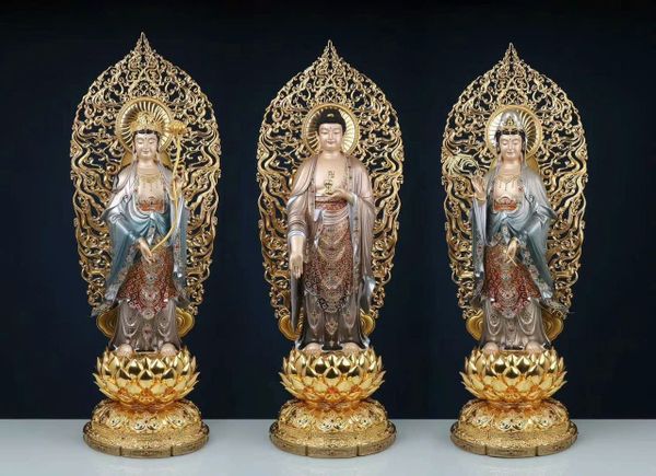 Tượng tây Phương Tam Thánh thân quang Cao 68 tới đầu, tới đỉnh 88cm