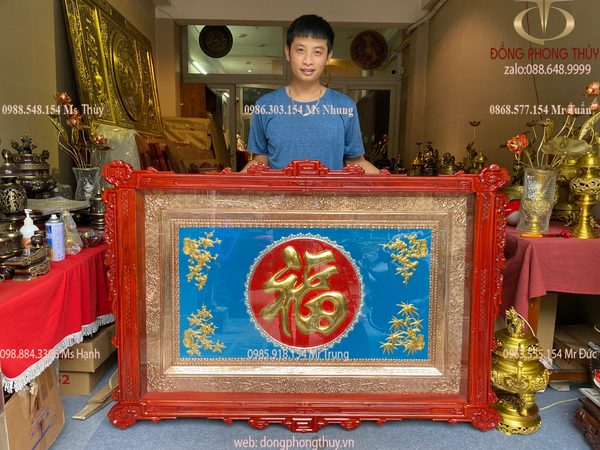 Tranh mạ vàng chữ phúc bằng đồng dát vàng 24k