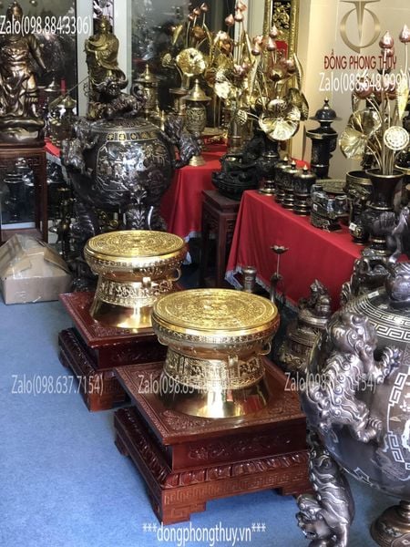 Trống Đồng Đông Sơn Thiếp Vàng 24K -Đủ Kích Thước 15 cm đến 1 mét