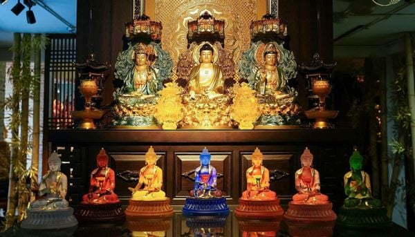 Tượng tây Phương Tam Thánh lá đề 58cm bằng đồng dát vàng