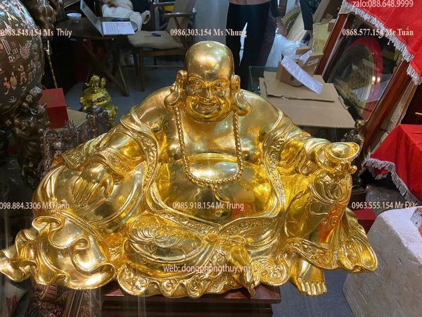 TƯỢNG PHẬT DI LẶC BẰNG ĐỒNG DÁT VÀNG 24K CAO 32 NGANG 63 NẶNG 23,5KG