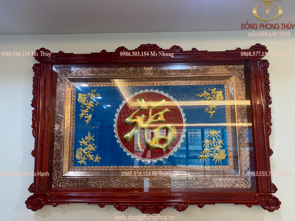 Tranh mạ vàng chữ phúc bằng đồng dát vàng 24k